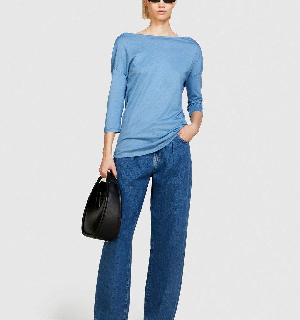 T-shirt with boat neck - women's long sleeve t-shirts - Light Blue | Sisley image number 1